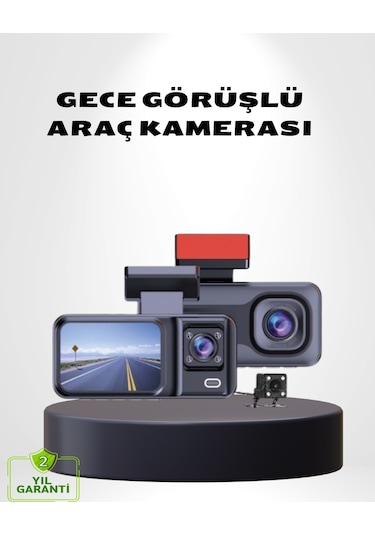 Üç Kameralı Dash Cam 170 Geniş Açılı Full Hd Gece Görüşlü