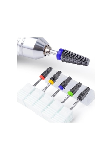Trendooze Siyah 5 İn 1 Seramik Tırnak Matkap Ucu - Gümüş Renkli, Elektrikli Matkap İçin