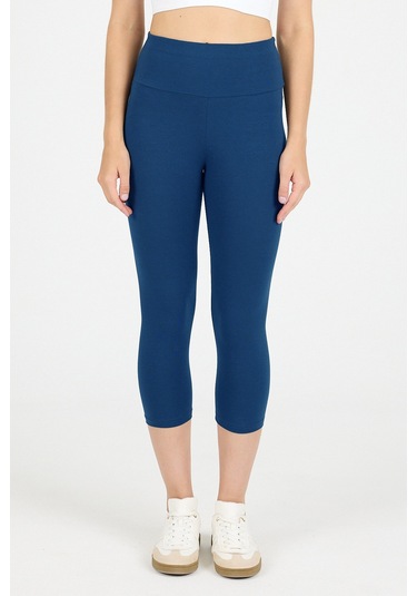 Malabadi Kadın Lacivert Penye Modal Yüksek Bel Spor Kapri Tayt 1909 Lacivert