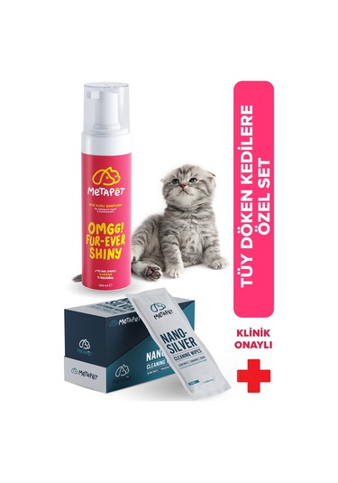 Metapet Kedi Tüy Dökülmesi Önleyici Şampuan 200 ML + Nano Gümüş Hijyen Mendili