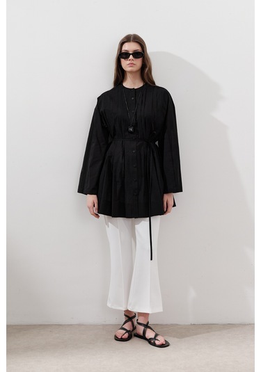 Nervürlü Geniş Kollu Tunik Siyah Siyah
