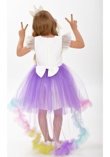 Unicorn Leylak Kuyruk Detaylı Gökkuşağı Taçlı Kız Çocuk Parti Elb