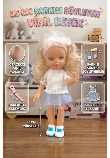 Dilayda Baby Şarkı Söyleyen Hareketli Eklemli Gerçekçi Vinil Et Bebek 35 Cm