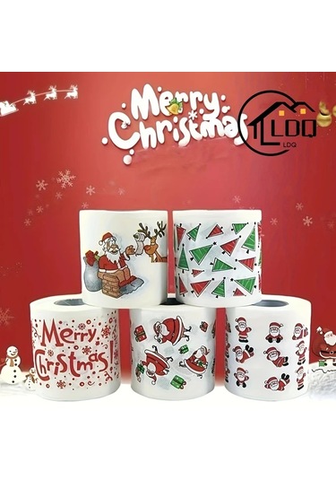 Awesomestore 5 Rulo Noel Temalı Yumuşak Kağıt Havlu, Noel Baba Ve Ren Geyiği Desenli, Parti Malzemeleri