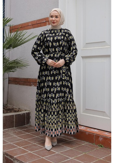 Armine Trend Desenli Elbise-siyah 25yt928 Siyah