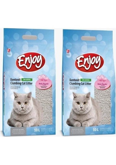 Enjoy Bebek Pudra Kokulu İnce Topaklaşan Bentonit Kedi Kumu 2 x 10 L