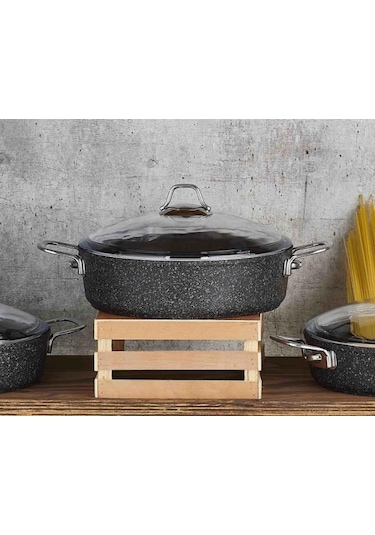 Falez Black Line Granit Döküm 22 CM Kısa Karnıyarık Tencere Siyah