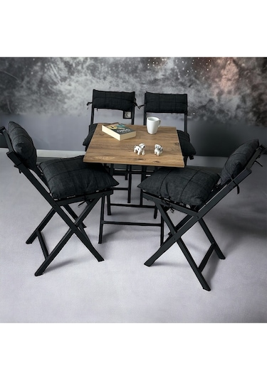 Modern Style Home Minderli Balkon Bahçe Mutfak Bistro Set Katlanır 4+1 Masa-sandalye Antrasit