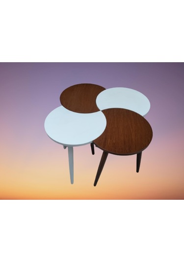 Zigon-Orta Sehpa Takım Hilal Model Parlak Ceviz Beyaz Renk Kayın