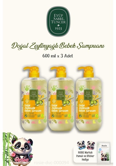 3 Adet Eyüp Sabri Tuncer Doğal Zeytinyağlı Bebek Şampuanı 600 Ml Ve Rosıe Pamuk