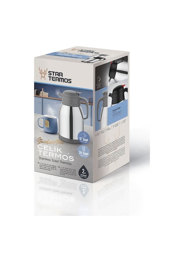 2 Litre Çift Kat Paslanmaz Çelik Termos Piknik Kamp Outdoor Ofis Otel Kafe Okul İnox