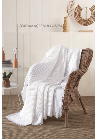 Elart Ruffle Pike Çift Kişilik 220x240 Cm Beyaz Beyaz