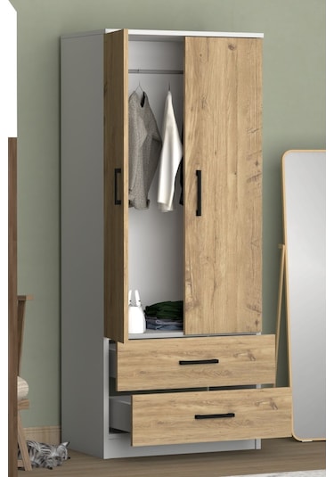 Point 2 Kapaklı 2 Çekmeceli Gardrop Beyaz Çam