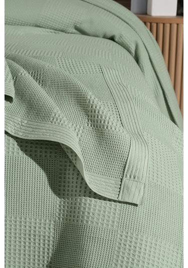 Mulberry Waflle Desenli Pike Waflle Battaniyesi %100 Pamuk Kalın İplik Yumuşak  Tek Kişilik 170 x 240 Yeşil