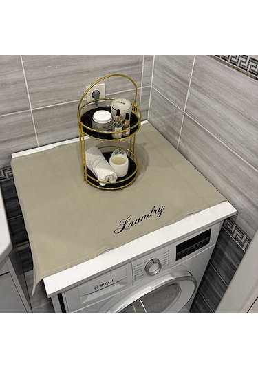 Laundry Duck Keten Su Geçirmez Ve Kirlenmez Çamaşır Makinesi - Buzdolabı - Bulaşık Makinesi Örtüsü Açık Gri