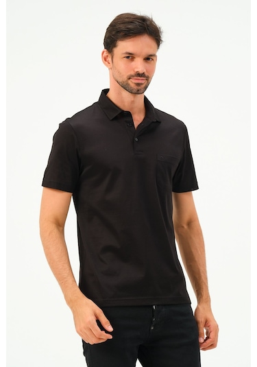 Classıc Kısa Kollu Mercerize Regular Erkek Polo Yaka Tshırt Siyah