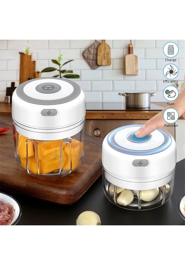 Elektrikli Sarımsak Ezici - Mini Sarımsak Ezici, Taşınabilir Et Doğrayıcı A Beyaz