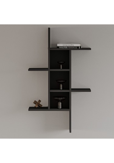 Madagaskar Duvar Rafı Asimetrik Tasarım, Duvara Monte Dekoratif Kitaplık Antrasit