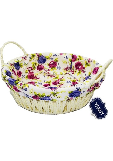 Renkli Bezli Yuvarlak Ekmek Sepeti Hasır Royaleks-8820 Asorti