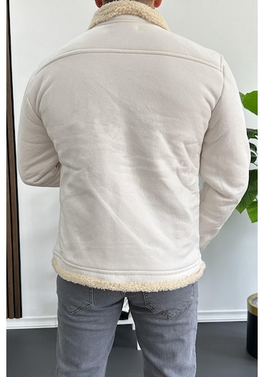 Erkek İçi Kürklü Suni Pul Deri Mont Beyaz Edw120-beyaz Beyaz