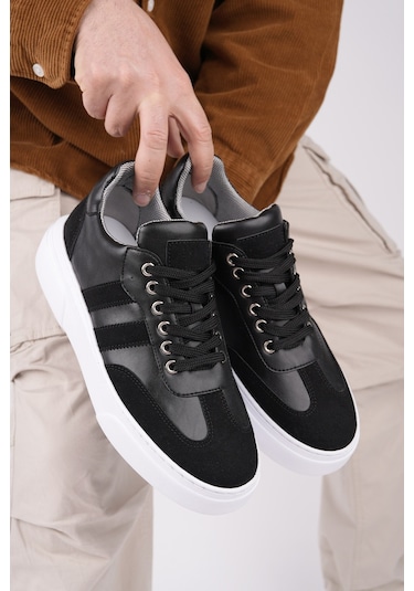 Muggo Logan Kalın Taban Bağcıklı Erkek Günlük Sneaker Spor Ayakkabı Siyah