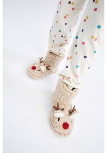 Defacto Kız Çocuk Yılbaşı Geyik Temalı Pelüş Ev Botu Y4305a623wnbn45 Kahve Kahverengi