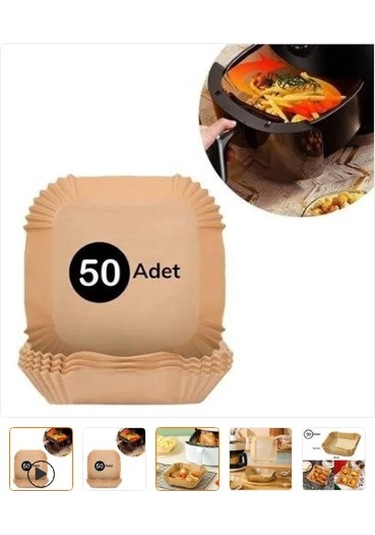 50 Adet Air Fryer Pişirme Kağıdı Tek Kullanımlık Yağ Geçirmez Bej