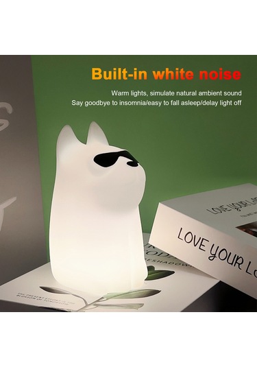 Xiyyadms Köpek Şekilli Silikon Gece Lambası: 2600k Isı Beyazı + 7 Renkli Rgb, Beyaz Gürültü Uyku Aleti, 15/30/60 Dakika Zamanlayıcı Kapatma Fonksiyonu Beyaz