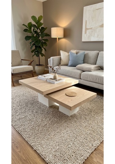 Most Marmoris %100 Mdf Meşe Aytaşı Orta Sehpa Set Evinize Teslim