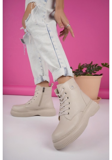 Muggo Lucinda Garantili Kalın Taban Fermuarlı Bağcıklı Kadın Postal Bot 001