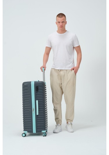 Keo-plus Gri-turkuaz Büyük Boy Silikon Kırılmaz Pp Valiz Gri - Turkuaz