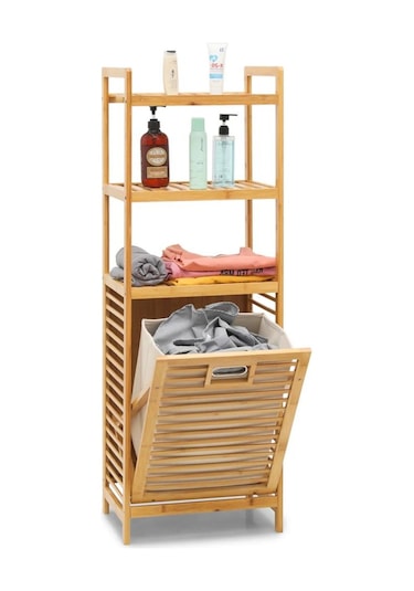Digithome Bambu Kirli Sepetli 3 Raflı Çok Amaçlı Banyo Düzenleyici Çamaşır Sepeti Organizer Db-0002 Diğer