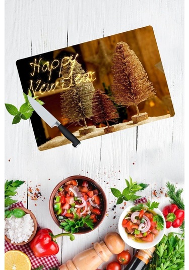 Mutlu Yıllar Cam Kesme Tahtası - Cam Kesme Tablası 30 Cm X 40