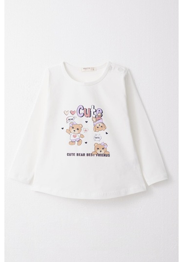 Breeze Kız Bebek Taytlı Takım Sevimli Dostlar Temalı Ayıcık Baskılı 9 Ay-3 Yaş, Beyaz-beyaz Beyaz