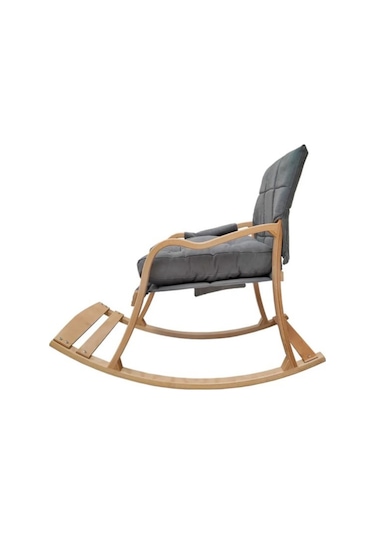 Reyo Paşa Ahşap Sallanan Sandalye, Boyun Yastıklı Çıkartılabilir Kılıflı Minderli Dinlenme Koltuğu Emzirme Koltuğu Açık Gri