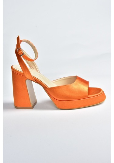 Fox Shoes Turuncu Saten Kumaş Kalın Platform Topuklu Kadın Ayakka