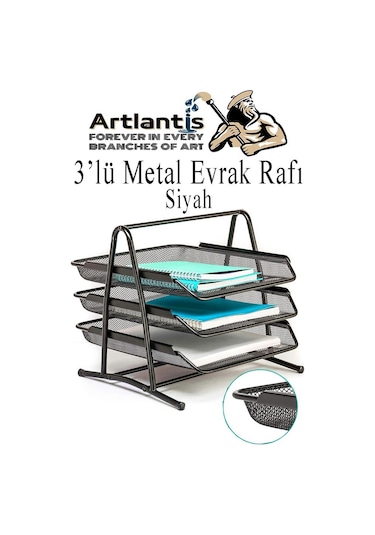 Metal Evrak Rafı 3 Lü 1 Paket Masa Üstü A4 Dosya Düzenleyici Kağıt Tepsisi Fileli Üç Katlı Hareketli