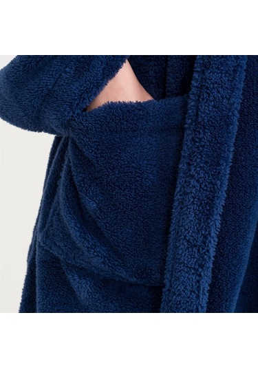 Uzun Welsoft Kapüşonlu Kadın Sabahlık Lacivert