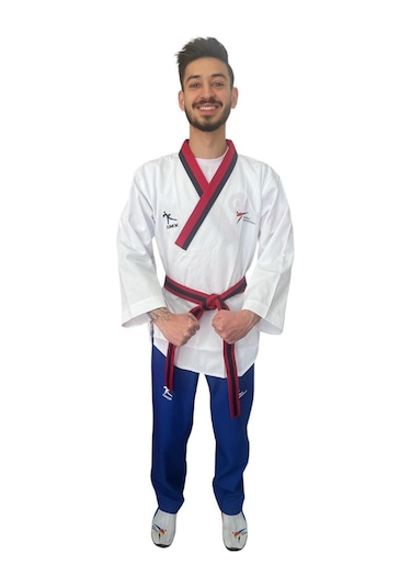 Jumok Taekwondo Poom-pum Yaka Poomsae-poomse Elbisesi Beyaz - Siyah - Kırmızı