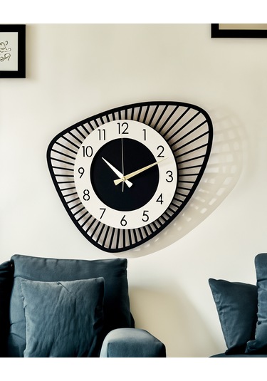 Dekoratif Yeni Modern Bellatrix Ahşap Duvar Saati 48 Cm Siyah - Beyaz