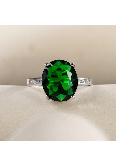 Pomoiii Lüks Zümrüt Yüzük 925 Gümüş Kaplama Yüzükler Kadınlar İçin Vintage Yıldönümü Partisi Yüzük Zarif Bayan Takı Romantik 6 Yeşil