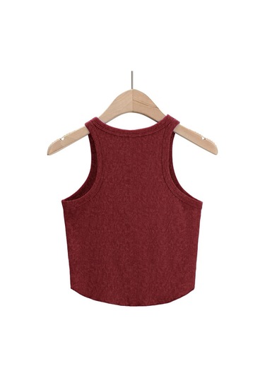 Liona Kadın Oval Etekli Melanj Bordo Renk Bisiklet Yaka Crop Top Bluz 001