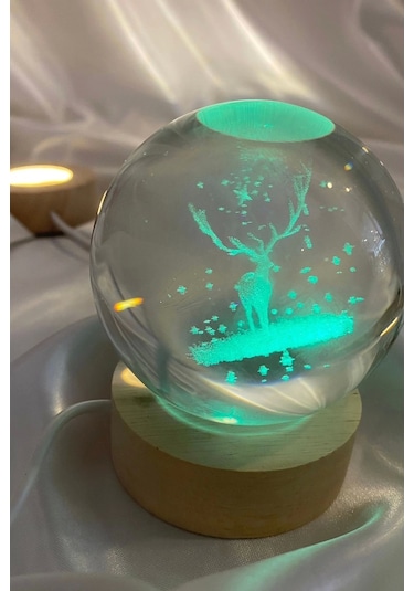 3d Led Işık Cam Küre Çok Işıklı Ahşap Geyik 7 Cm