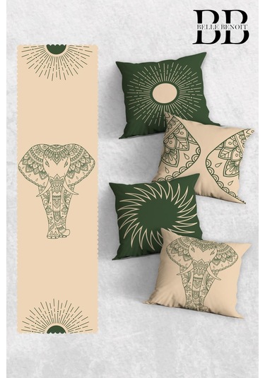 Belle Benoit Baskılı Runner & Koltuk Kırlent Kılıfı Set Desen40