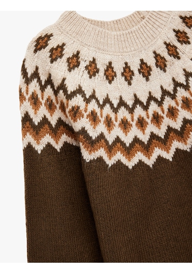 Koton Uzun Kollu Bisiklet Yaka Desenli Triko Kazak Yeşil 6wkg90093ht Yeşil