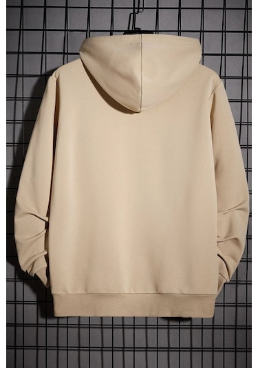 Cartoon Graphic Thermal Lined Drawstring Sweatshirt Bej