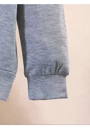 Kışlık Kapüşonlu Sweatshirt, Kiraz Leopar Baskılı Yeni Gri