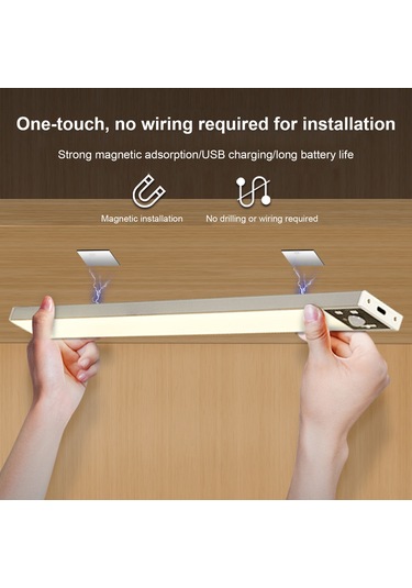 Shineyee 20cm Siyah Led İnsan Algılama Gece Lambası, Şarjlı, Manyetik & Otostik, Parlaklık Ayarlanabilir, Cam Dolap/elbise Dolabı Için Siyah