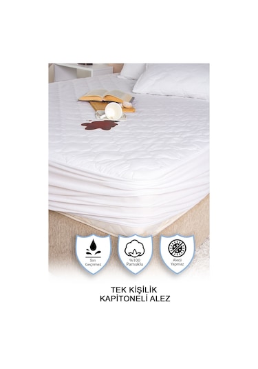 Vionel Home %100 Pamuklu Kapitone Fitted Full Kenar Su & Sıvı Geçirmez Tek Kişilik Yatak Koruyucu Alez