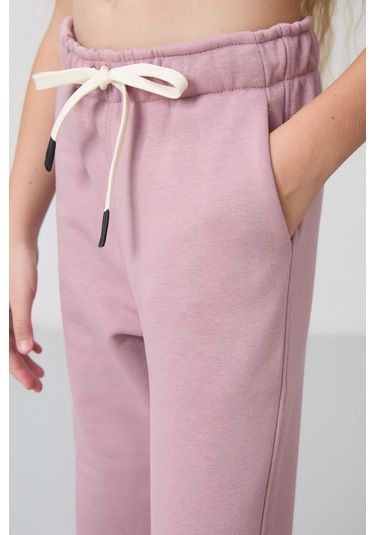 Tommy Life Gül Kurusu Pamuklu İçi Tüylü Yumuşak Dokulu Standart Fit Nakışlı Kız Çocuk Eşofman Alt - 75158 Gül Kurusu